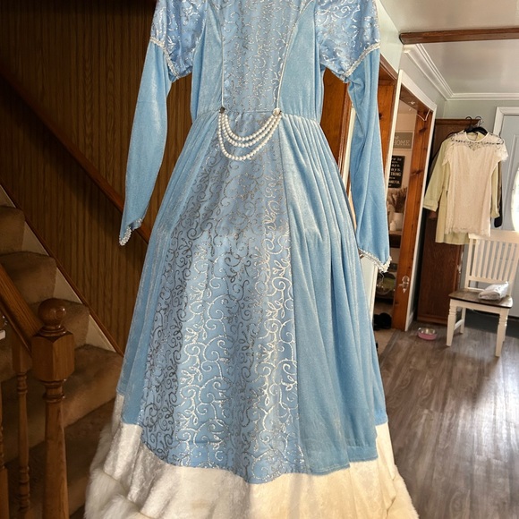 Princess Dress Blue With Cloak Faux Velvet/fur Size 11-12 Girls - Picture 2 of 15